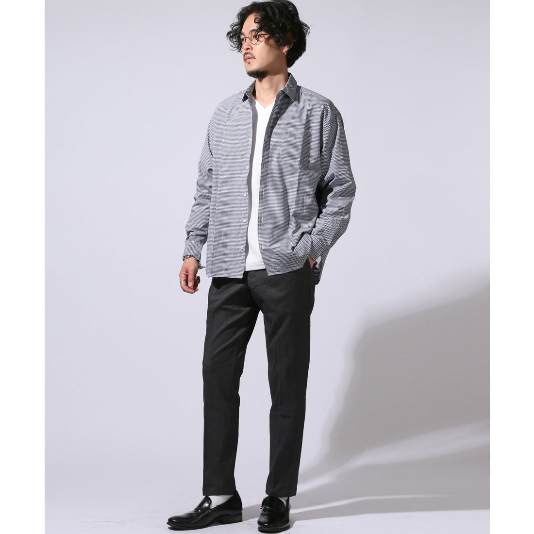 ラグスタイル LUXSTYLE 総柄ワイドシルエット長袖シャツ/シャツ 長袖 Yシャツ ワイシャツ カジュアルシャツ チェックシャツ メンズ チェック柄 ストライプ柄 総柄 柄シャツ (C) C