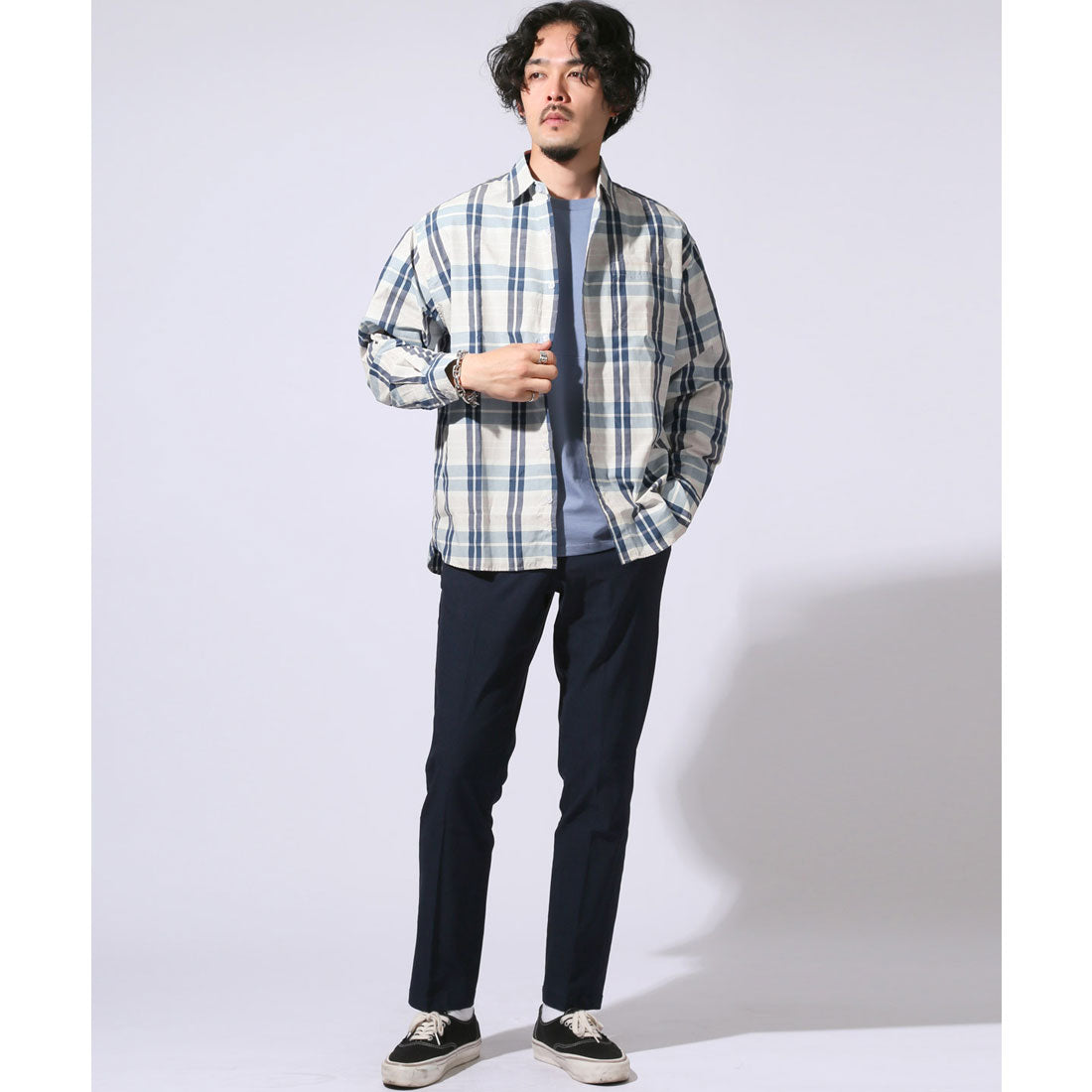 ラグスタイル LUXSTYLE 総柄ワイドシルエット長袖シャツ/シャツ 長袖 Yシャツ ワイシャツ カジュアルシャツ チェックシャツ メンズ チェック柄 ストライプ柄 総柄 柄シャツ (C) C