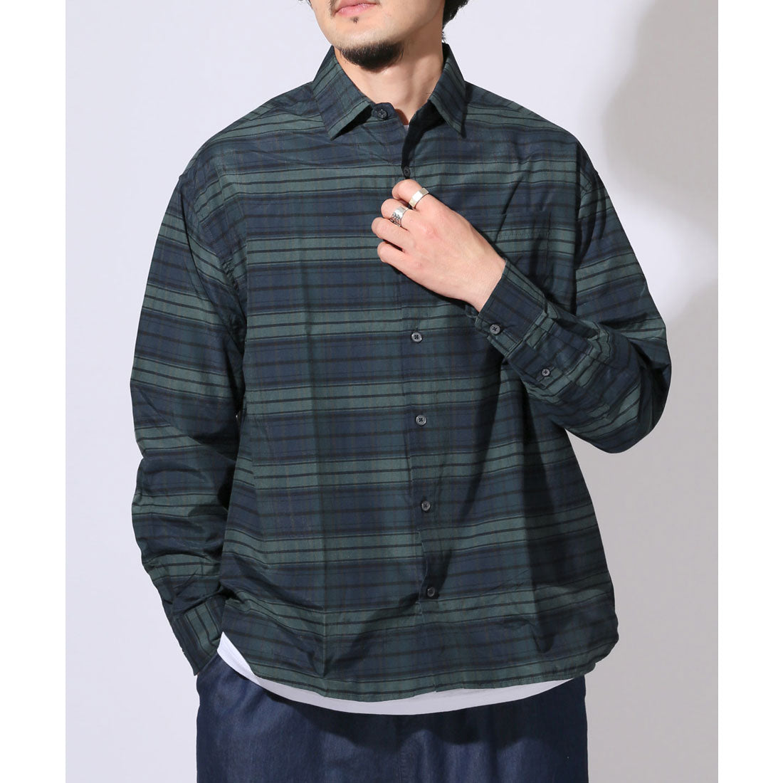 ラグスタイル LUXSTYLE 総柄ワイドシルエット長袖シャツ/シャツ 長袖 Yシャツ ワイシャツ カジュアルシャツ チェックシャツ メンズ チェック柄 ストライプ柄 総柄 柄シャツ (D) D