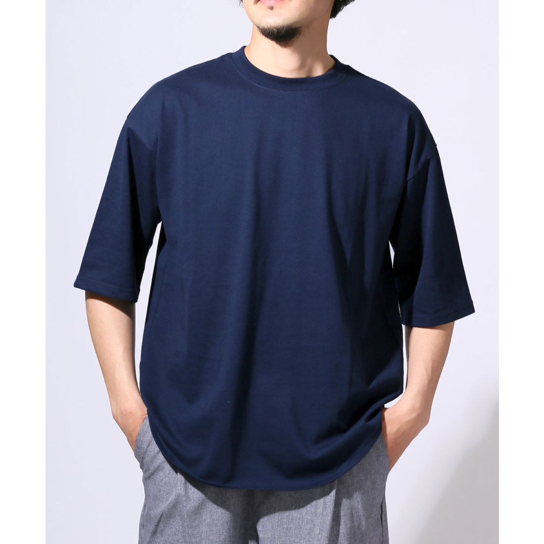 ラグスタイル LUXSTYLE ヘビーウェイト裾ラウンド無地半袖Tシャツ/無地 裾 ラウンドヘム クルーネック 丸首 ヘビーウェイト 重ね着 インナー カジュアル (ブルー) ブルー