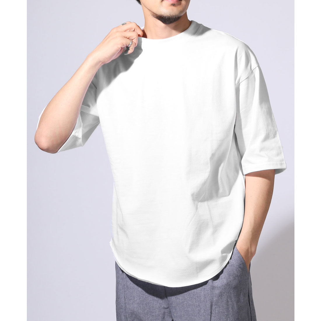 ラグスタイル LUXSTYLE ヘビーウェイト裾ラウンド無地半袖Tシャツ/無地 裾 ラウンドヘム クルーネック 丸首 ヘビーウェイト 重ね着 インナー カジュアル (ホワイト) ホワイト