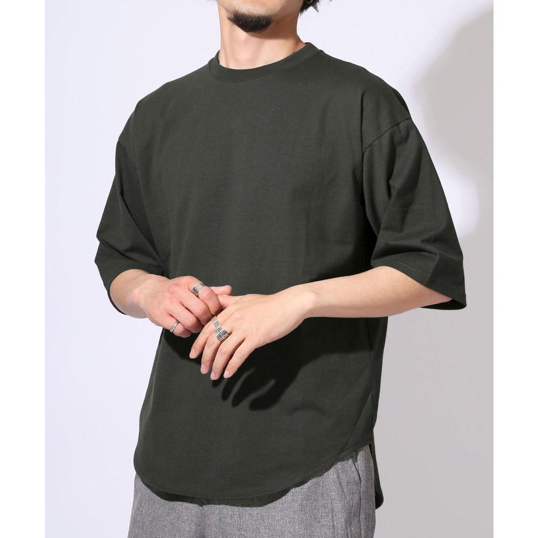 ラグスタイル LUXSTYLE ヘビーウェイト裾ラウンド無地半袖Tシャツ/無地 裾 ラウンドヘム クルーネック 丸首 ヘビーウェイト 重ね着 インナー カジュアル (チャコール) チャコール