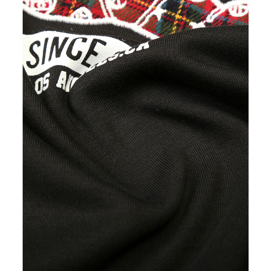 ラグスタイル LUXSTYLE Hollywood rich.&(ハリウッドリッチドットアンド)ロゴプリントベアアップリケ半袖Tシャツ/トップス カットソー メンズ 刺繍 アップリケ タータンチェック クマ テディベア (ブラック) ブラック