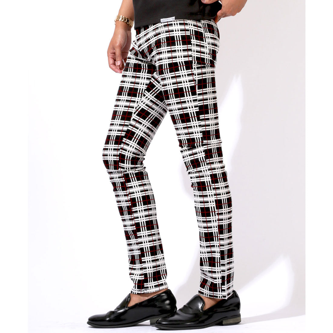 ラグスタイル LUXSTYLE 総柄カツラギチェックパンツ/チノパン スリムパンツ メンズ スキニー チノパンツ ズボン ボトムス チェック柄 総柄 カツラギデニム ストレッチ (タータンチェック) タータンチェック
