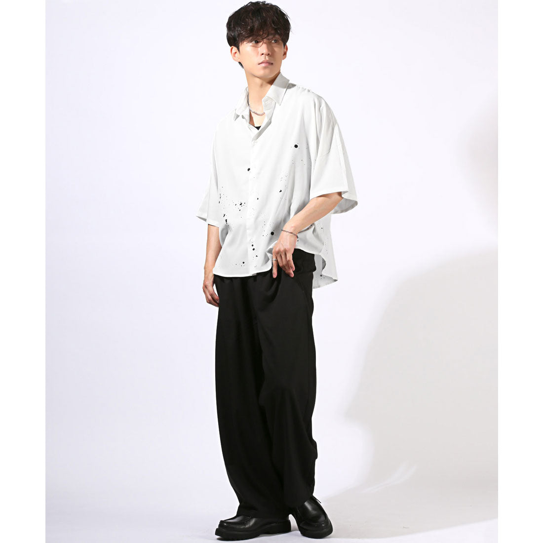 ラグスタイル LUXSTYLE ペイントプリントドルマンスリーブ半袖シャツ/半袖 メンズ レディース 半袖シャツ ドルマンスリーブ ブラウス オーバーサイズ ビッグシルエット (ブラック) ブラック