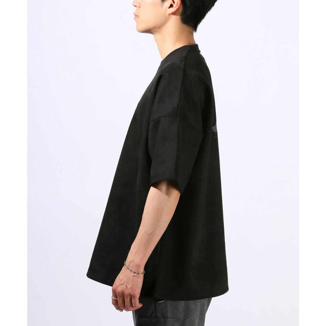 ラグスタイル LUXSTYLE Girls&Catスエード半袖Tシャツ/スエード フェイクスエード 刺繍 バックプリント ワンポイント Girls Cat 女の子 ガール ネコ 猫 大きいサイズ (ブラック) ブラック