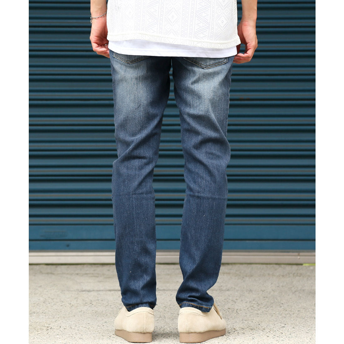 ラグスタイル LUXSTYLE テーパードデニムパンツ/ジーンズ ジーパン Gパン スキニー メンズ テーパード スリム 細身 フルレングス YKK ユーズド加工 ストレッチ (ブルー) ブルー