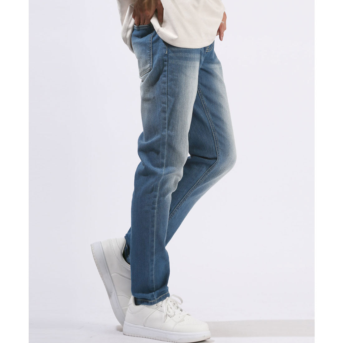 ラグスタイル LUXSTYLE テーパードデニムパンツ/ジーンズ ジーパン Gパン スキニー メンズ テーパード スリム 細身 フルレングス YKK ユーズド加工 ストレッチ (ブルー) ブルー