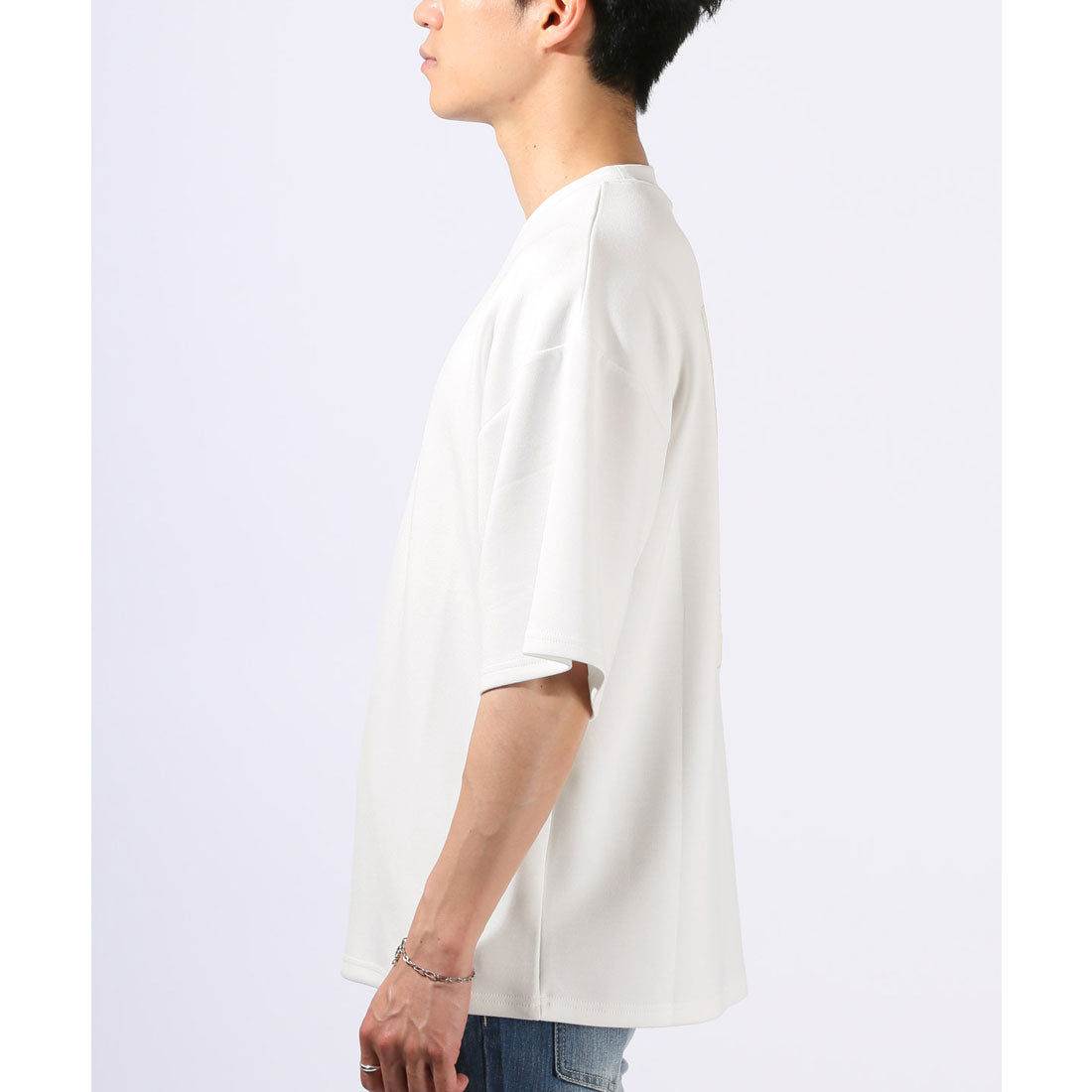 ラグスタイル LUXSTYLE フラワープリントバック貼り付けポンチTシャツ/トップス カットソー メンズ 接触冷感 クール とろみ バックプリント ポンチ ロゴ 薔薇 フラワー プリント (ブラック) ブラック