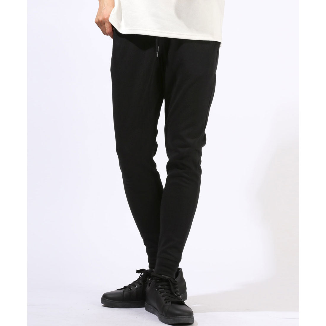 ラグスタイル LUXSTYLE ポンチジョガーパンツ/スウェットパンツ イージーパンツ メンズ ポンチ 無地 裾リブ 大きいサイズ ウエストゴム ストレッチ (ブラック) ブラック