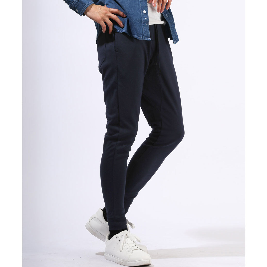 ラグスタイル LUXSTYLE ポンチジョガーパンツ/スウェットパンツ イージーパンツ メンズ ポンチ 無地 裾リブ 大きいサイズ ウエストゴム ストレッチ (ネイビー) ネイビー