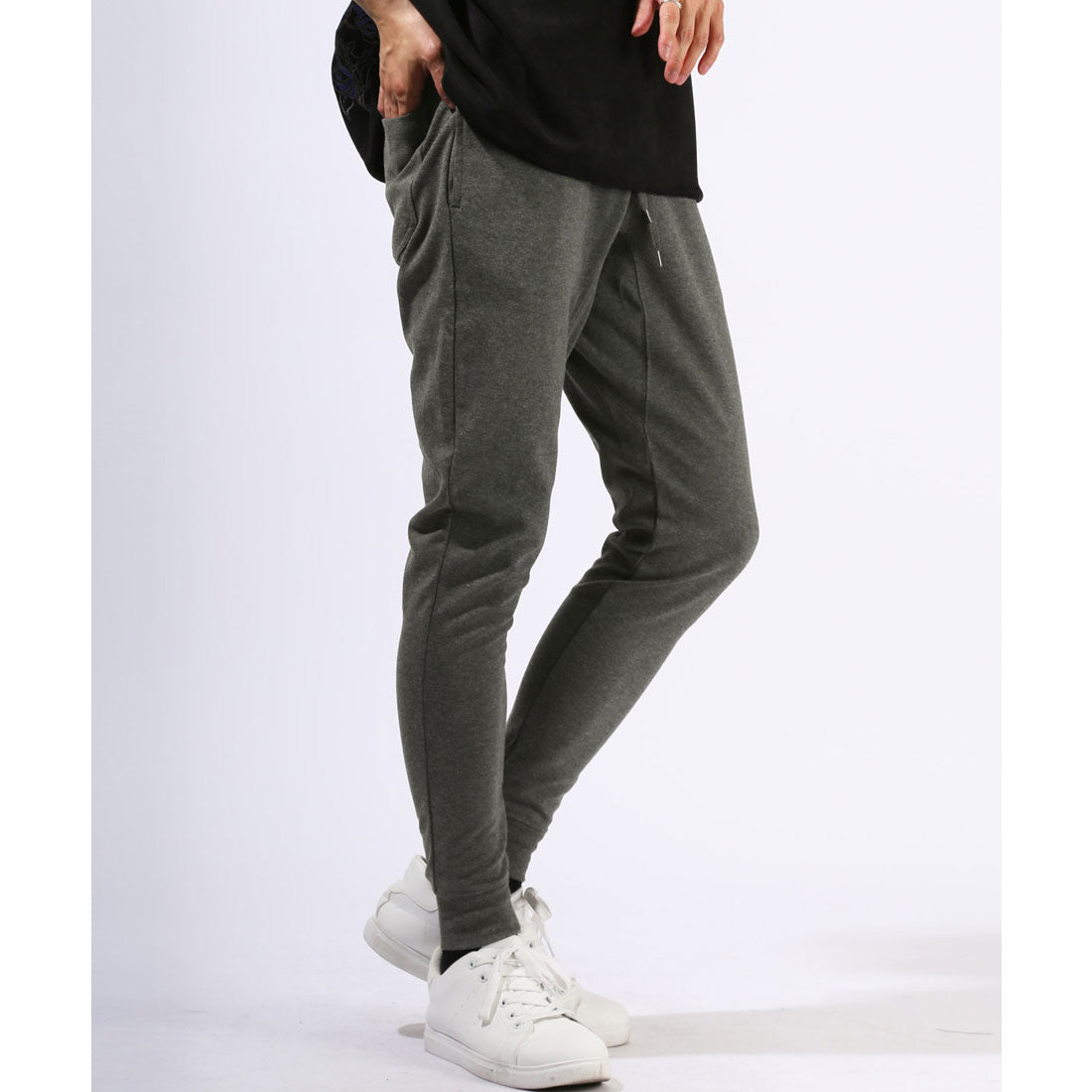 ラグスタイル LUXSTYLE ポンチジョガーパンツ/スウェットパンツ イージーパンツ メンズ ポンチ 無地 裾リブ 大きいサイズ ウエストゴム ストレッチ (チャコール) チャコール