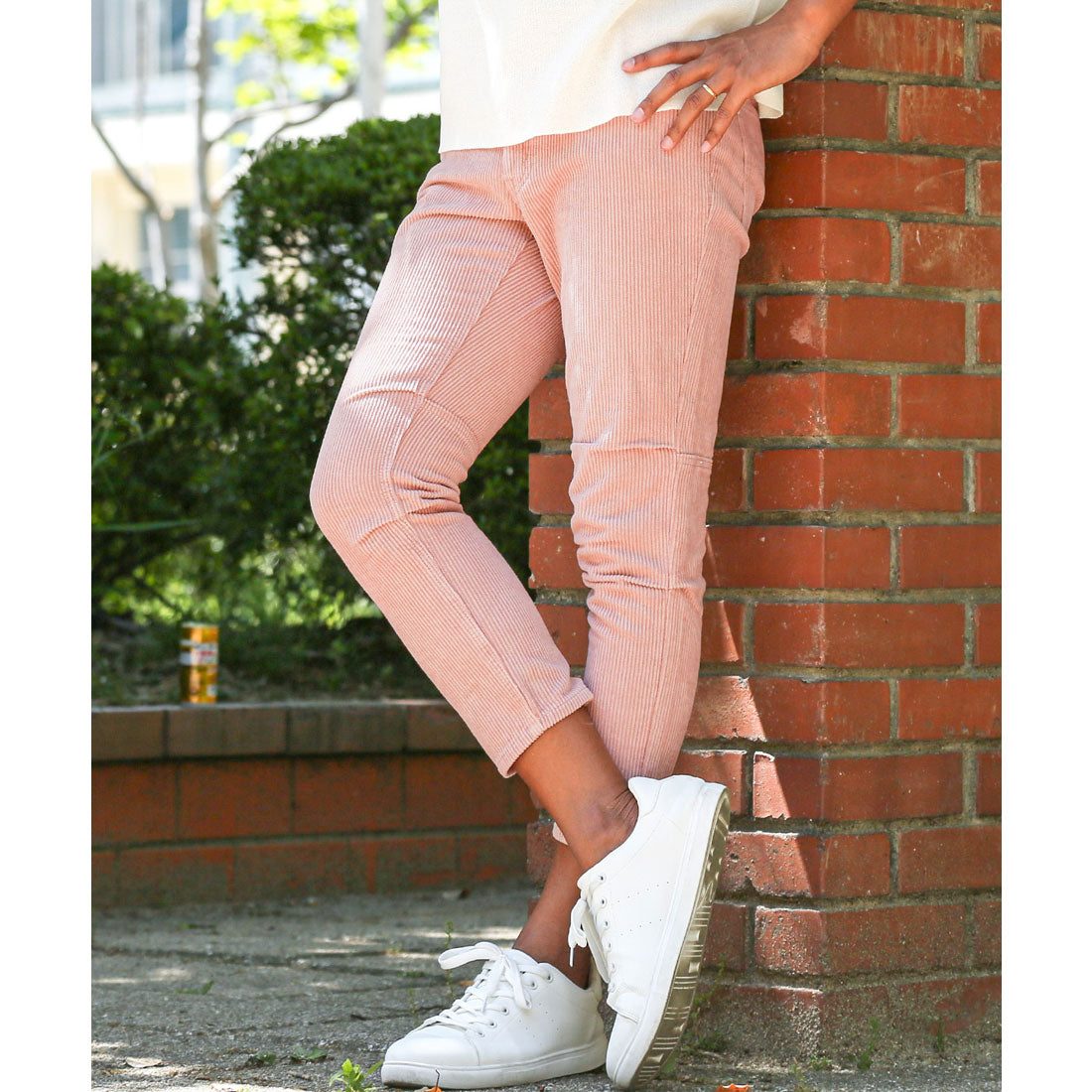 ラグスタイル LUXSTYLE コーデュロイタック入りクロップドパンツ/7分丈 9分丈 アンクル コーデュロイ タック入り タックパンツ コーデュロイパンツ チノパン (ピンク) ピンク