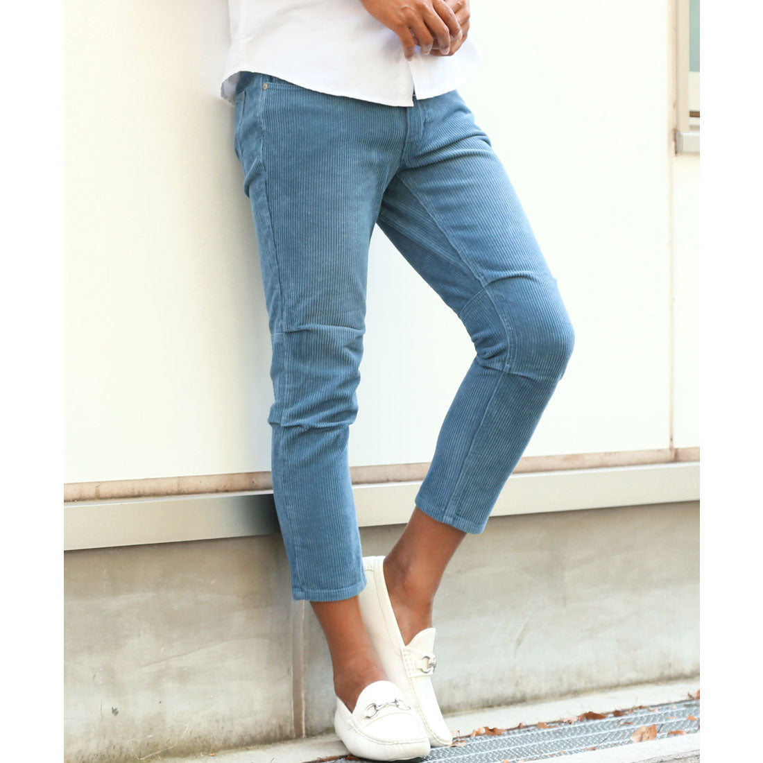 ラグスタイル LUXSTYLE コーデュロイタック入りクロップドパンツ/7分丈 9分丈 アンクル コーデュロイ タック入り タックパンツ コーデュロイパンツ チノパン (ネイビー) ネイビー