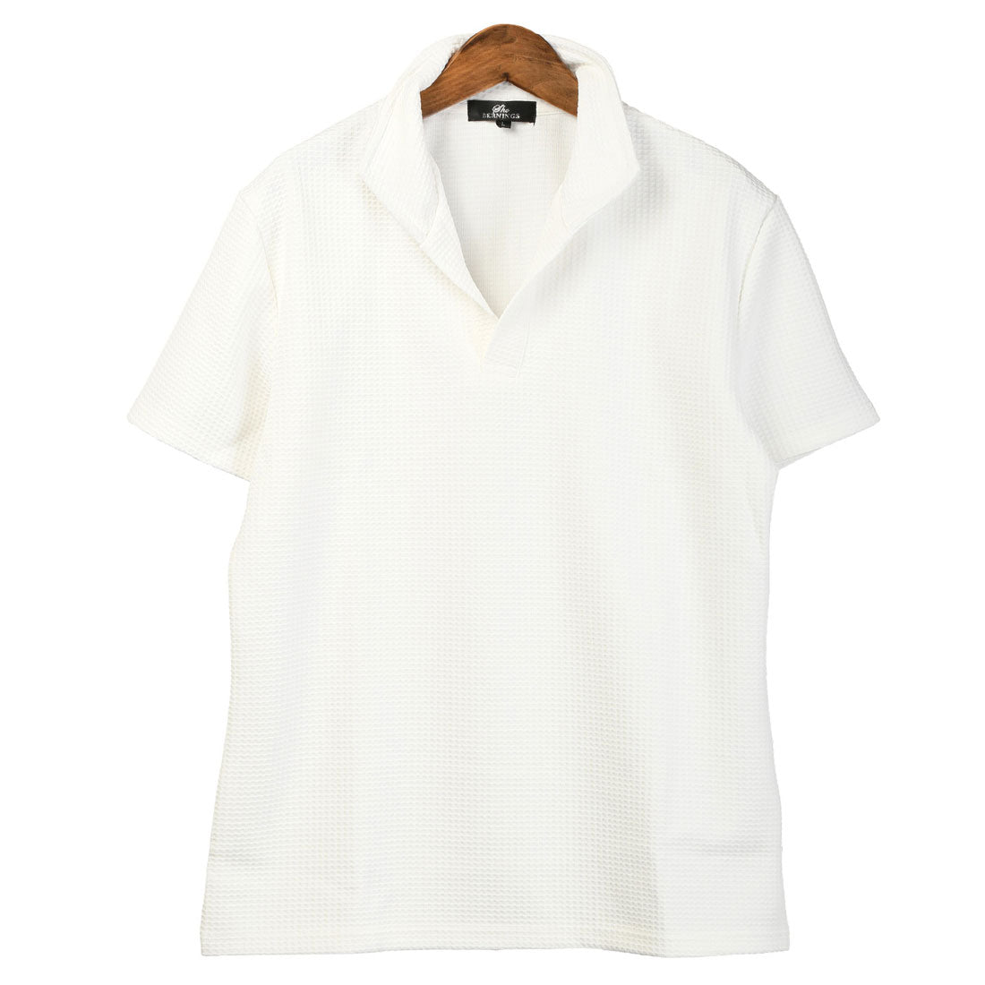 ラグスタイル LUXSTYLE ふくれワッフル柄イタリアンカラー半袖ポロシャツ/半袖 ふくれ ワッフル 無地 イタリアンカラー スタンドカラー ワイヤー入り 立ち襟 ストレッチ 細身 (ホワイト) ホワイト
