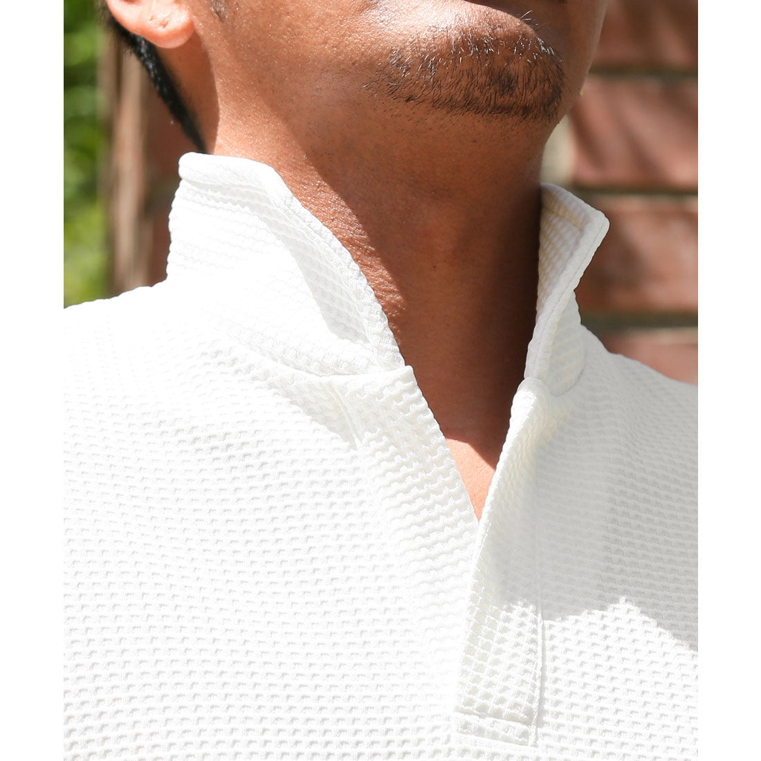 ラグスタイル LUXSTYLE ふくれワッフル柄イタリアンカラー半袖ポロシャツ/半袖 ふくれ ワッフル 無地 イタリアンカラー スタンドカラー ワイヤー入り 立ち襟 ストレッチ 細身 (ホワイト) ホワイト