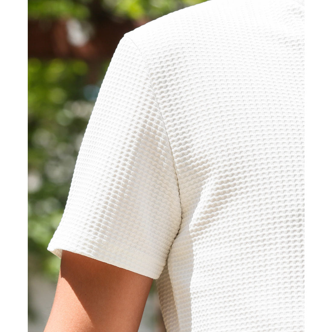 ラグスタイル LUXSTYLE ふくれワッフル柄イタリアンカラー半袖ポロシャツ/半袖 ふくれ ワッフル 無地 イタリアンカラー スタンドカラー ワイヤー入り 立ち襟 ストレッチ 細身 (ホワイト) ホワイト