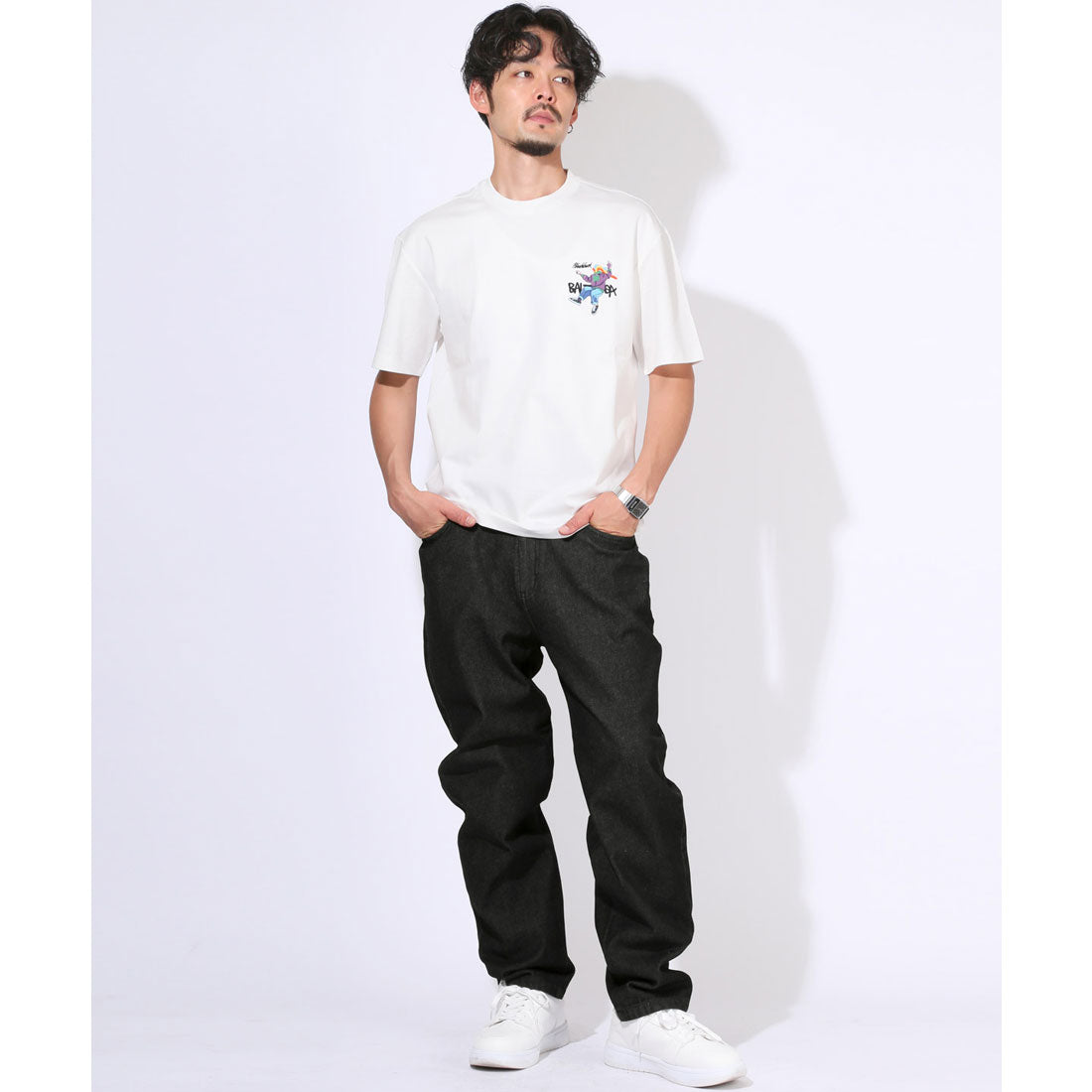 ラグスタイル LUXSTYLE デニムワイドテーパードパンツ/テーパードパンツ メンズ 大きいサイズ リラックスシルエット カジュアル ケミカル ワンウォッシュ ヴィンテージ 無地 通年 (ブルーケミカル) ブルーケミカル