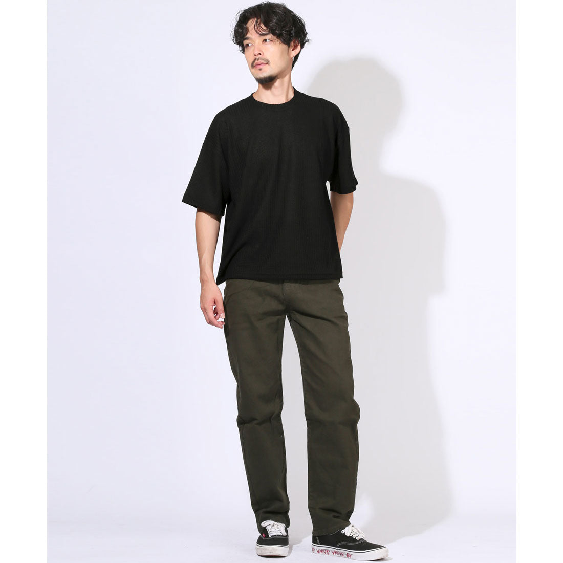 ラグスタイル LUXSTYLE サマーワッフル半袖Tシャツ/無地 ワッフル 夏 サマー ゆったり オーバーサイズ 丸首 クルーネック シンプル カジュアル (ブラック) ブラック