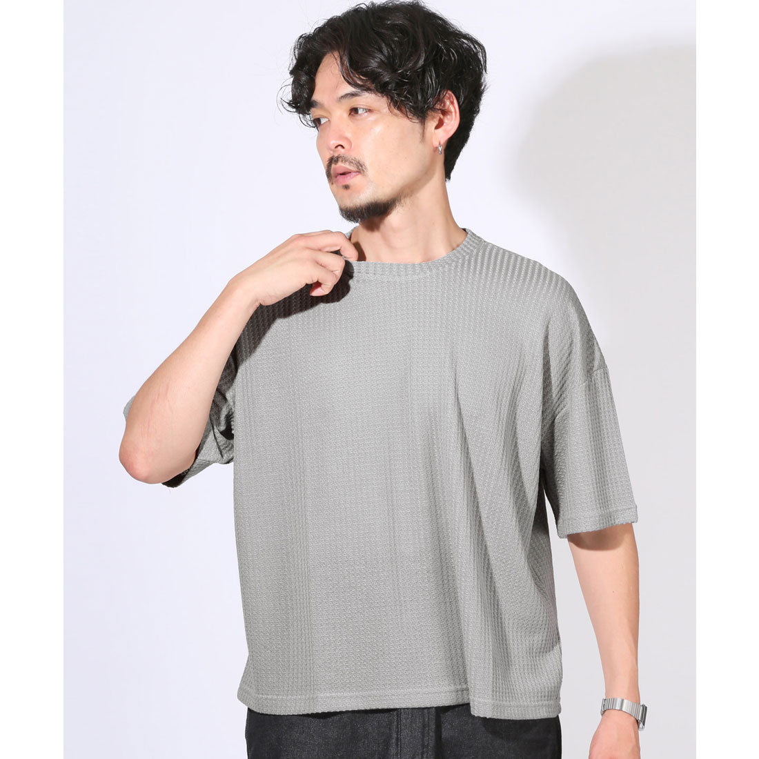ラグスタイル LUXSTYLE サマーワッフル半袖Tシャツ/無地 ワッフル 夏 サマー ゆったり オーバーサイズ 丸首 クルーネック シンプル カジュアル (ブラック) ブラック