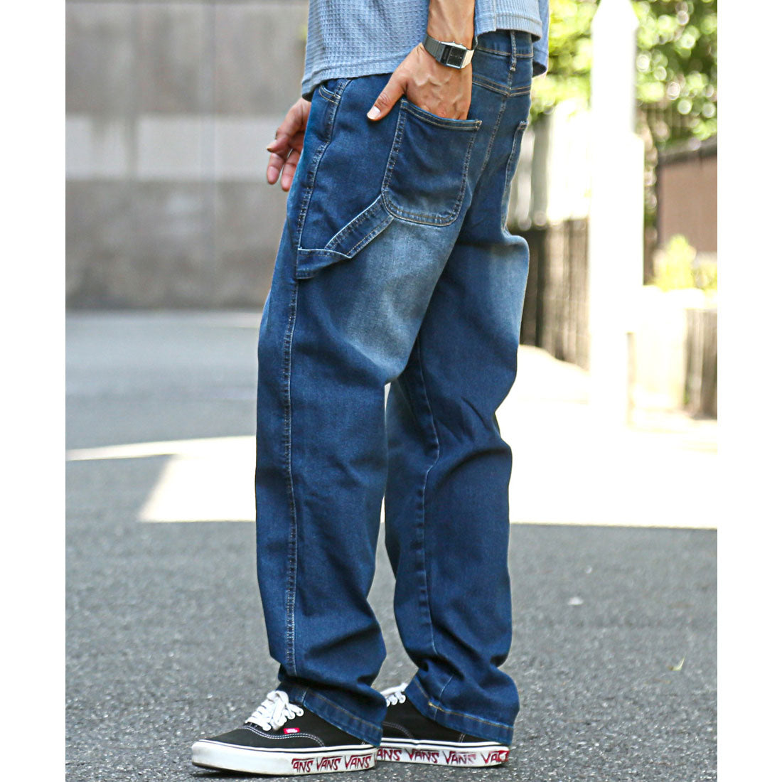 ラグスタイル LUXSTYLE ワイドペインターストレッチデニムパンツ/ワイドパンツ メンズ ワークパンツ ストレッチデニム ユニセックス ワークテイスト ハンマーループ (インディゴ) インディゴ