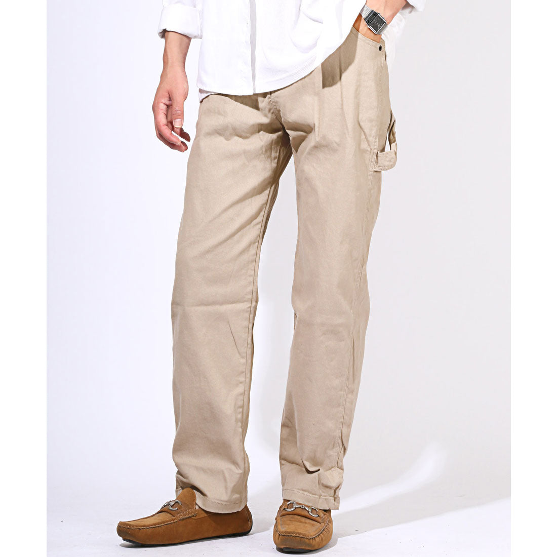 ラグスタイル LUXSTYLE ワイドペインターストレッチツイルパンツ/ワイドパンツ チノパンツ メンズ ワークパンツ チノパン ユニセックス ワークテイスト ハンマーループ (ベージュ) ベージュ