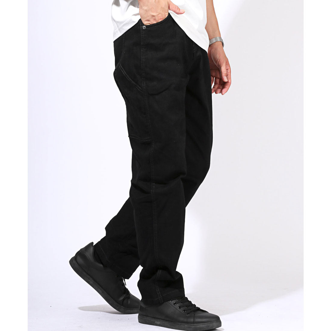 ラグスタイル LUXSTYLE ワイドペインターストレッチツイルパンツ/ワイドパンツ チノパンツ メンズ ワークパンツ チノパン ユニセックス ワークテイスト ハンマーループ (ブラック) ブラック
