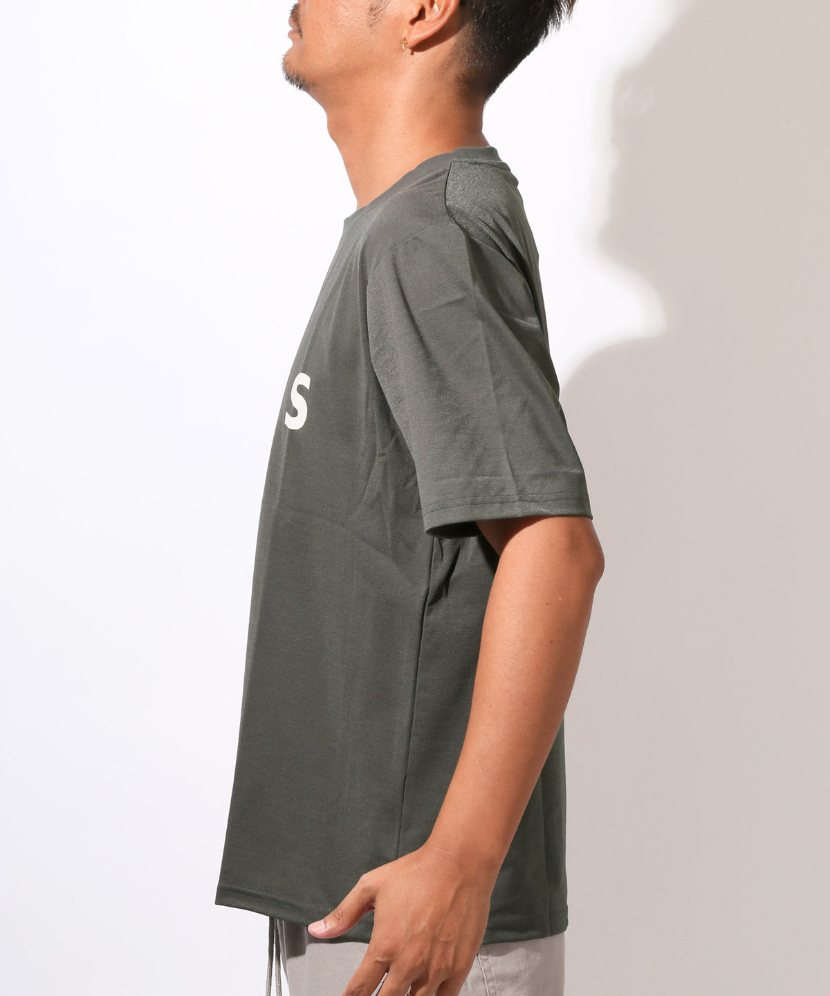 ラグスタイル LUXSTYLE シルケットロゴプリント半袖Tシャツ/トップス カットソー シルケット加工 シルク風 プリント ロゴ 英字 シンプル クルーネック 丸首 インナー (チャコール) チャコール