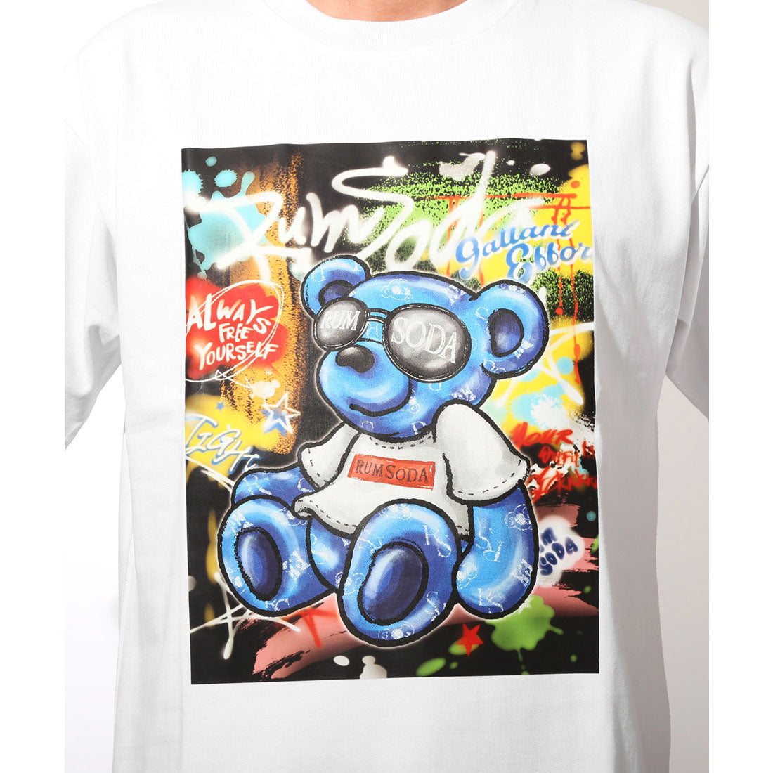 ラグスタイル LUXSTYLE RUMSODA(ラムソーダ)天竺ベアプリント半袖Tシャツ/トップス メンズ 半袖 ブランド テディベア クマ グラフィティ アート ロゴ プリント クルーネック 丸首 天竺 (ホワイト) ホワイト