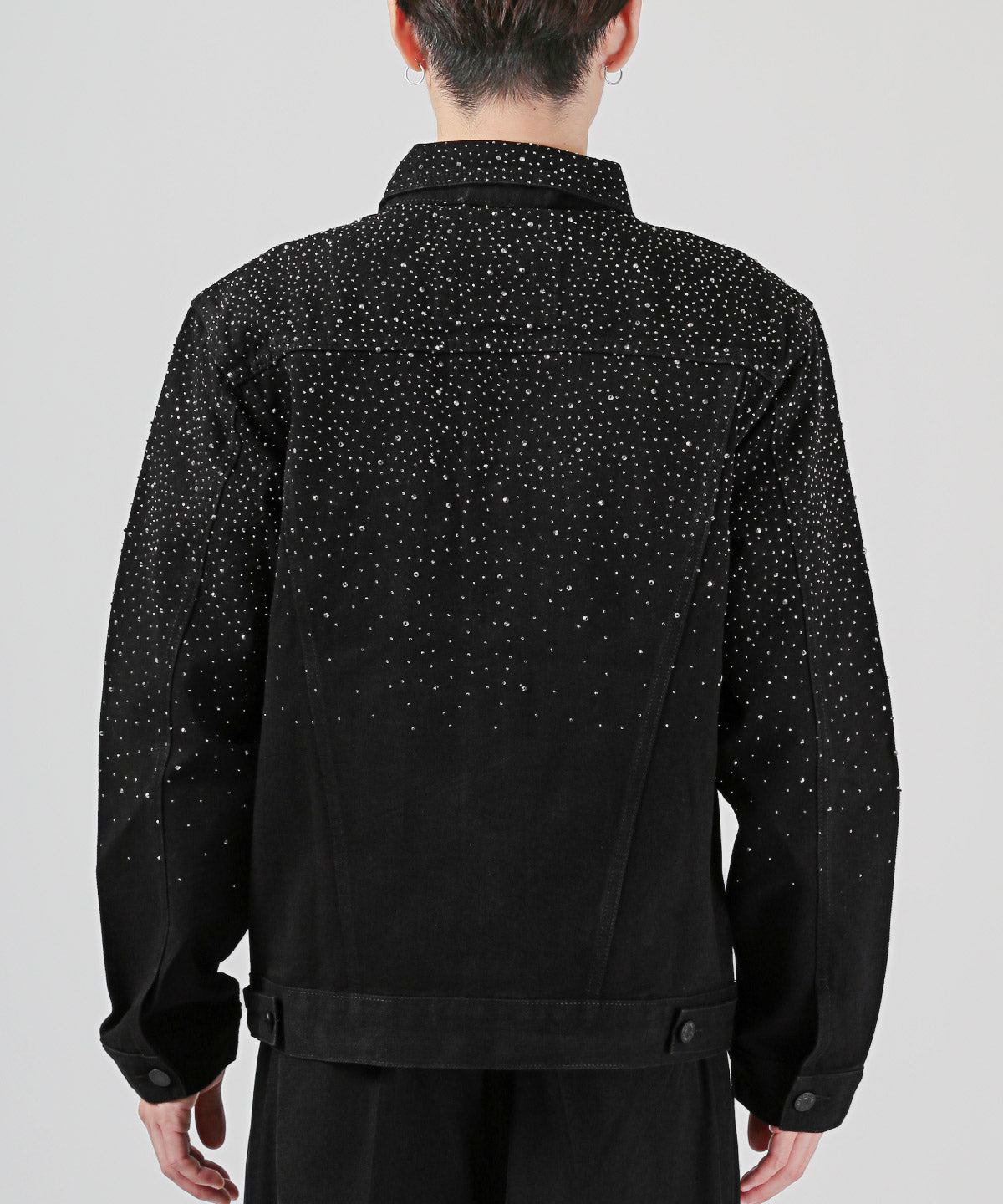 ラグスタイル LUXSTYLE ラインストーングラデーションデニムジャケット/ラインストーン ジーンズジャケット トラッカージャケット キラキラ グリッター おしゃれ (ブラック) ブラック