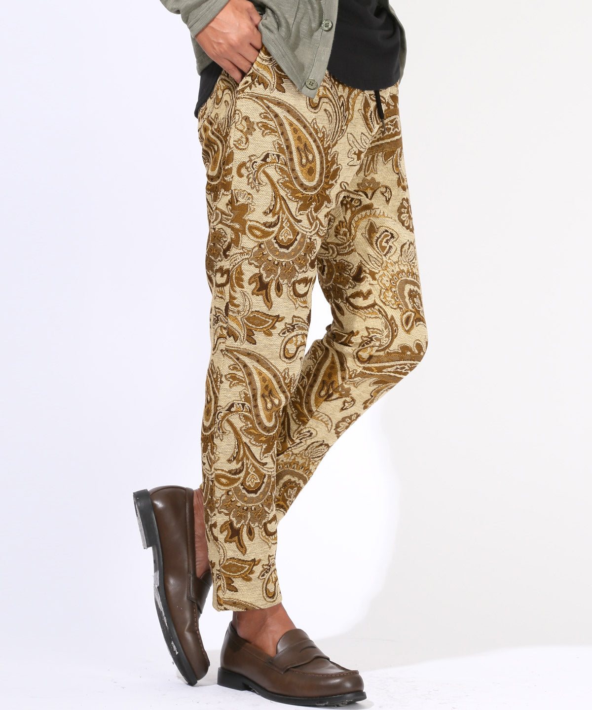 ラグスタイル LUXSTYLE ゴブラン織りペイズリー柄イージーパンツ/イージーパンツ ボトムス ペイズリー柄 ゴブラン織り フラワー 花柄 ウエストゴム 総柄 おしゃれ (ベージュ) ベージュ