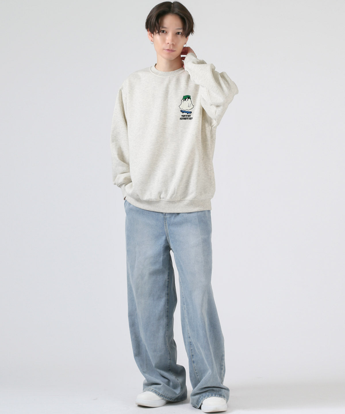 ラグスタイル LUXSTYLE ワンポイントサガラ刺繍トレーナー/裏起毛 スウェット トレーナー プルオーバー 長袖 クルーネック 韓国 オーバーサイズ あったか 部屋着 (オートミール) オートミール