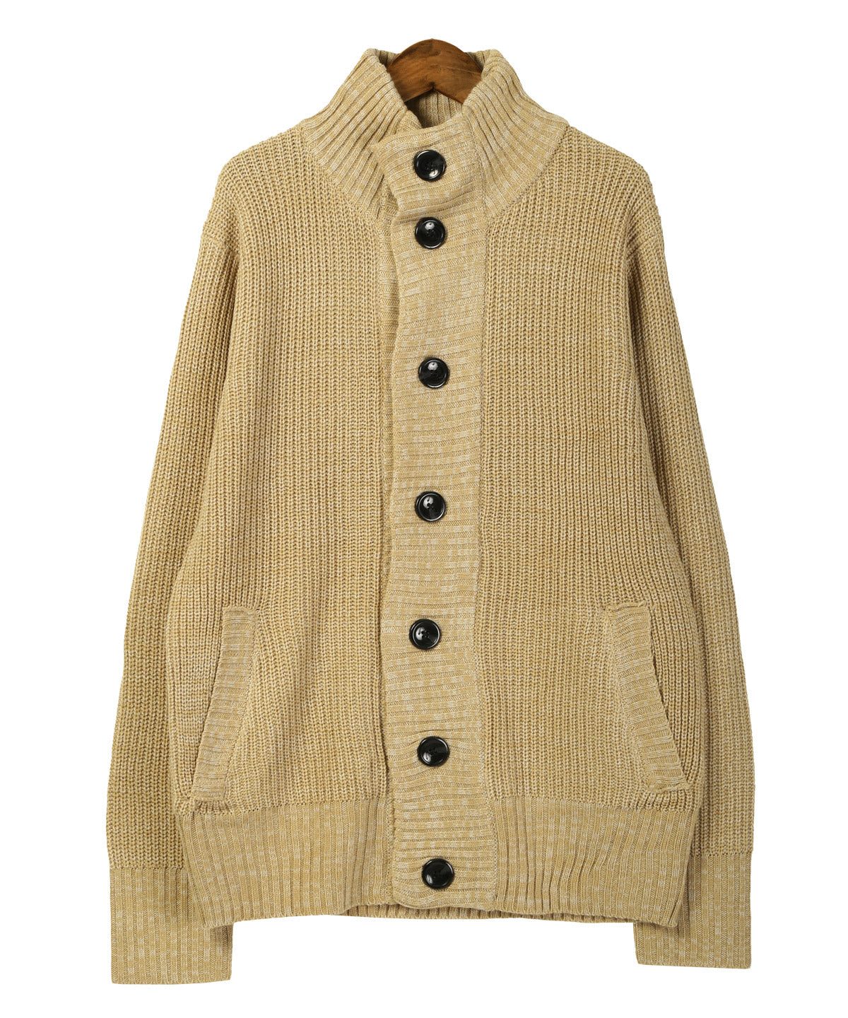 ラグスタイル LUXSTYLE 畦編みニットカーディガン/カーデ 畦編み 片畦 スタンドネック 長袖 無地 杢 ミックス アクリル100% ボタン 暖か あったか おしゃれ (ベージュミックス) ベージュミックス