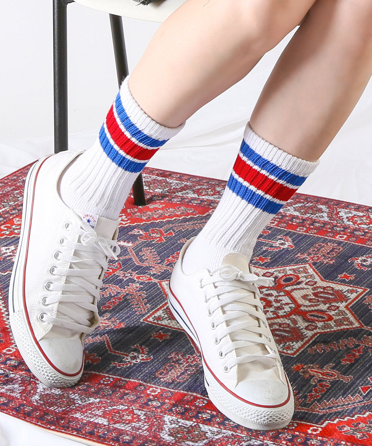 ラグスタイル LUXSTYLE Healthknit(ヘルスニット)配色3本ラインクルーソックス3足セット/ソックス クルーソックス ラインソックス スケーターソックス 3本ライン 配色 ブランド クルー丈 ミドル丈 (3足セット) 3足セット
