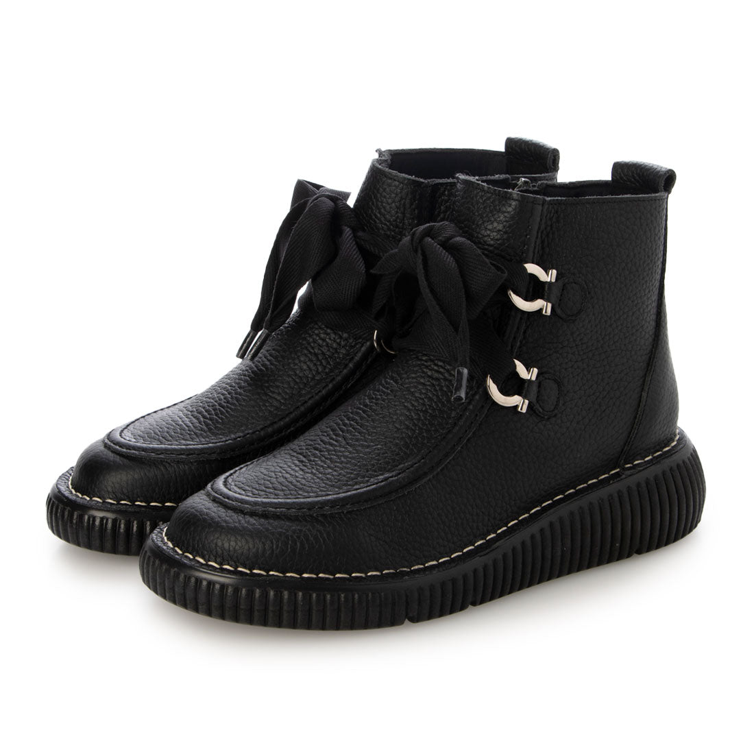 ミラスポーツ Milla sports 4E ふかふかアウトステッチソール カジュアル コンフォート リボン デザインシューズ (ブラック) ブラック