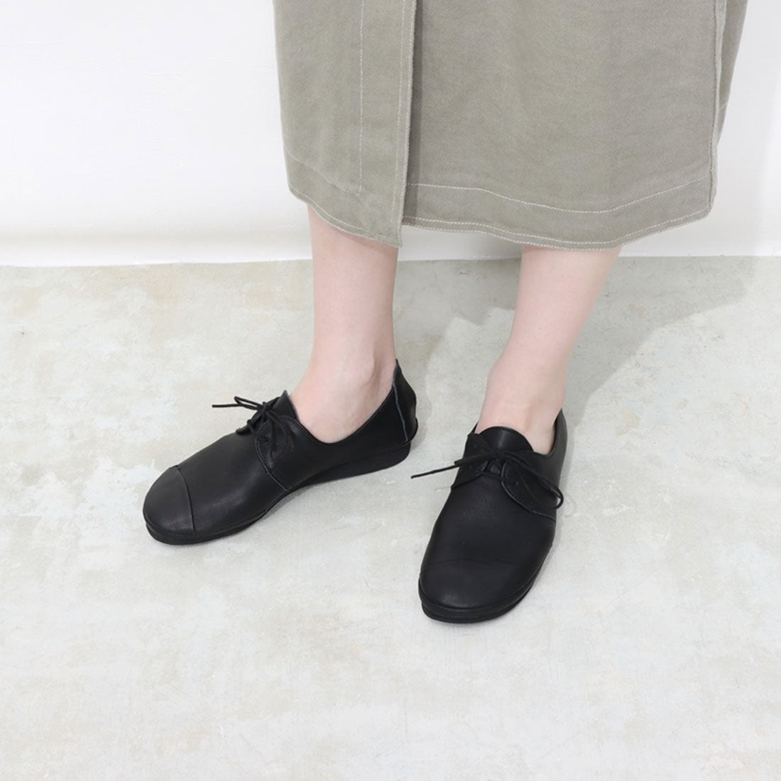 ミラスポーツ Milla sports 楽ちん 柔らかレザー レースアップ カジュアルシューズ (ブラック) ブラック