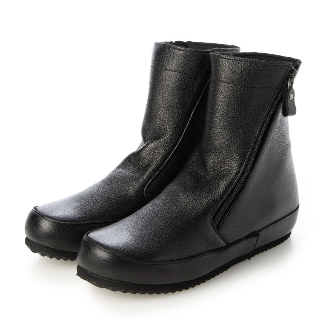 ミラスポーツ Milla sports 柔らかレザー ふかふかインヒール ファスナーデザインショートブーツ (ブラック) ブラック