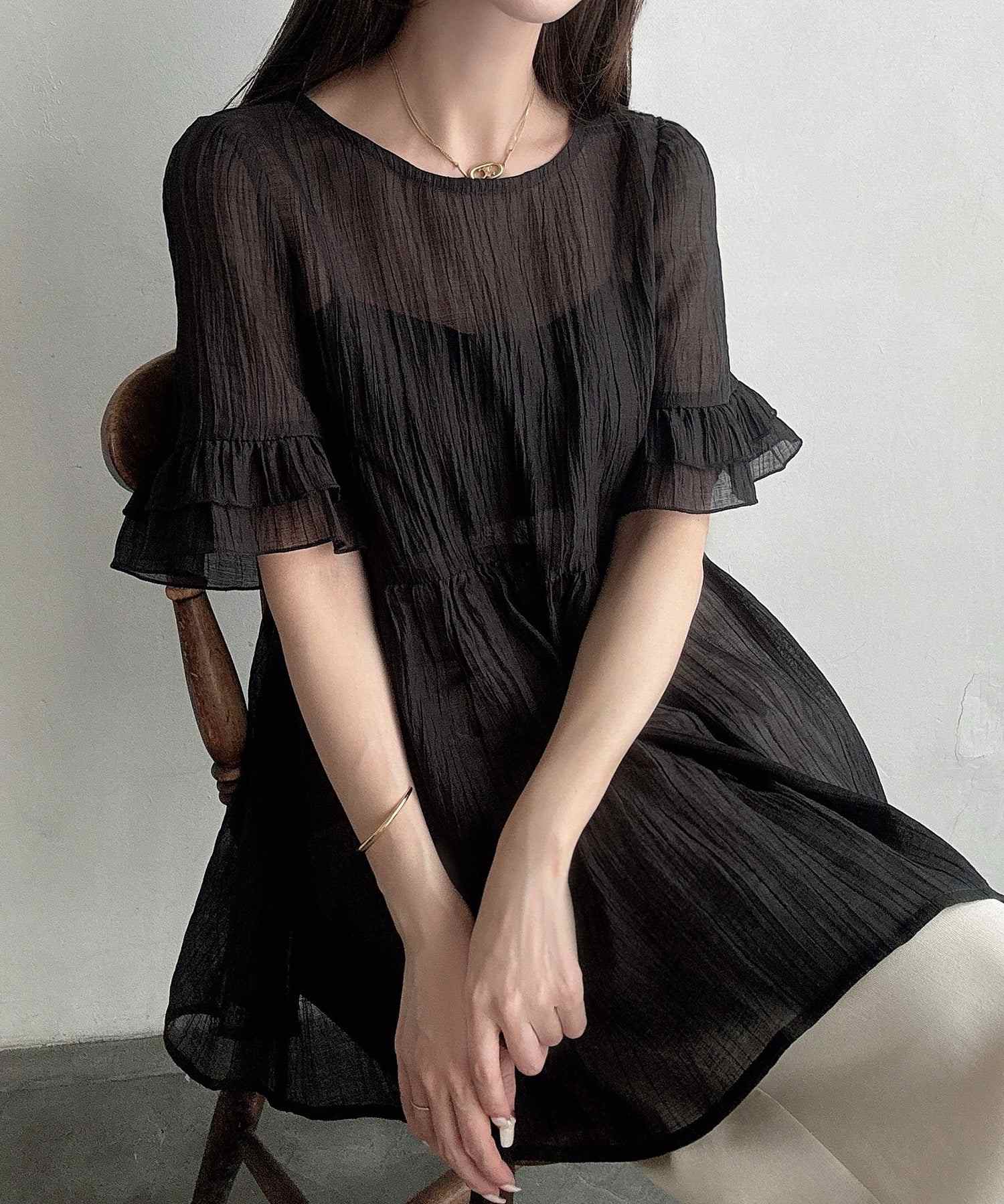 メイル Meiru Meiru シアーペプラムブラウス (ブラック) ブラック