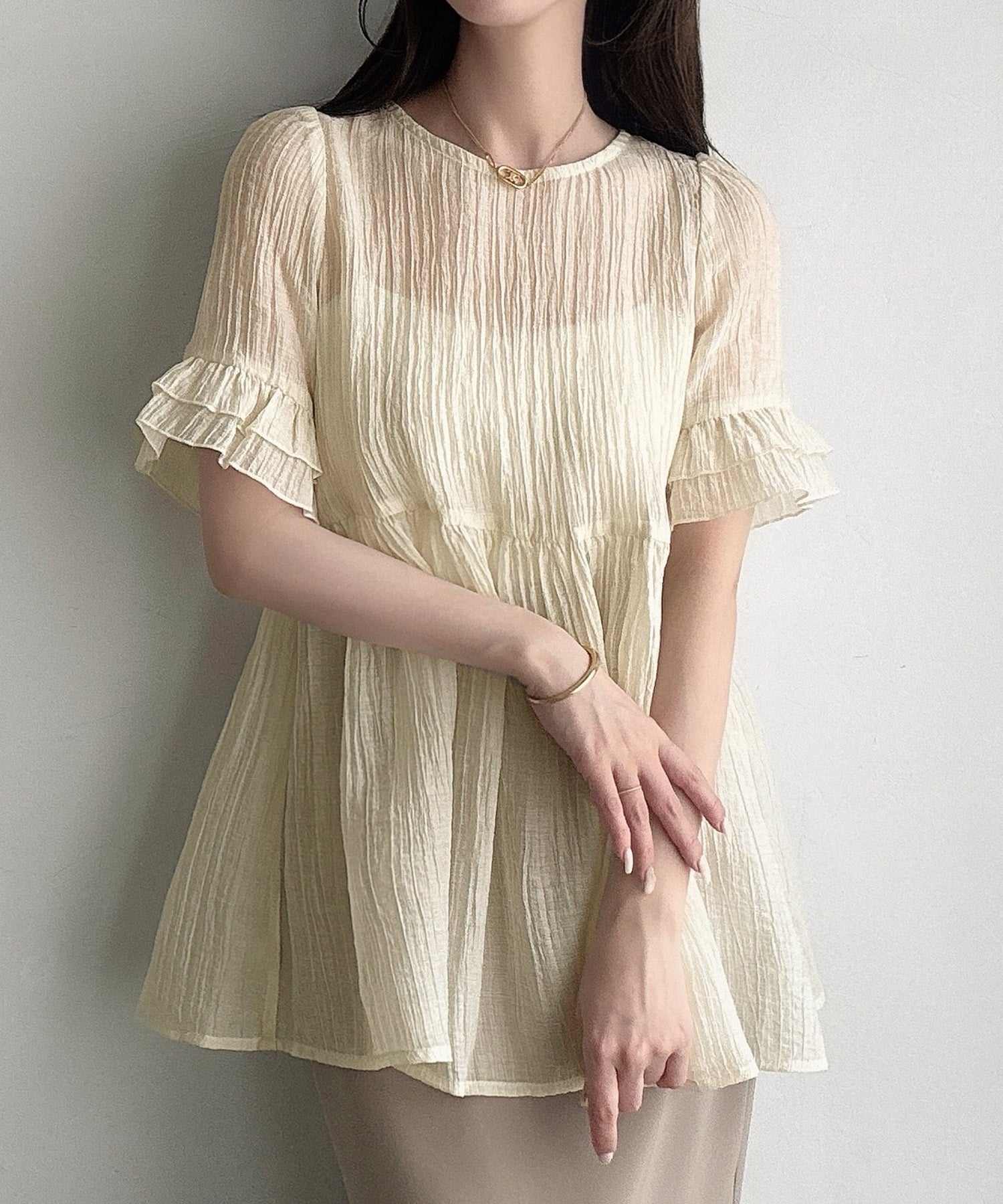 メイル Meiru Meiru シアーペプラムブラウス (アイボリー) アイボリー