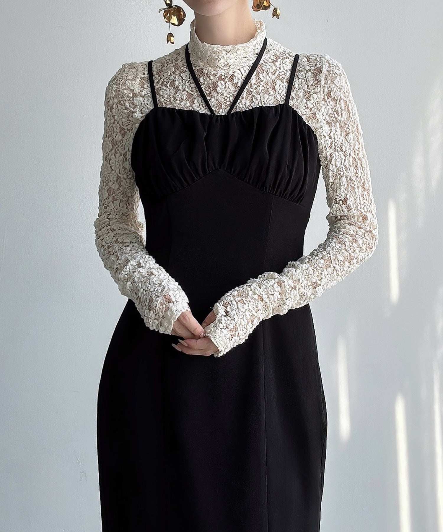 メイル Meiru Meiru ギャザーデザインIラインキャミワンピース(薄手) (ブラック) ブラック