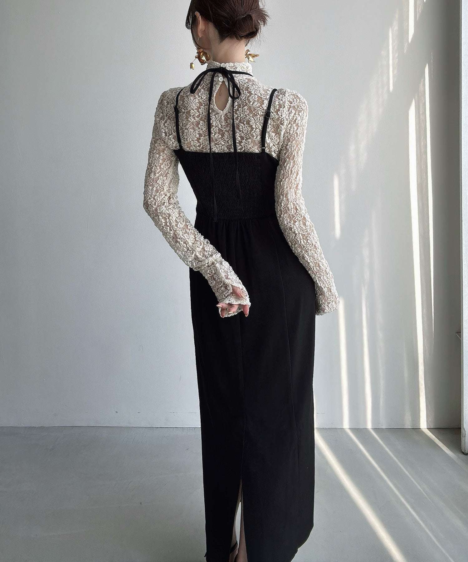 メイル Meiru Meiru ギャザーデザインIラインキャミワンピース(薄手) (ブラック) ブラック