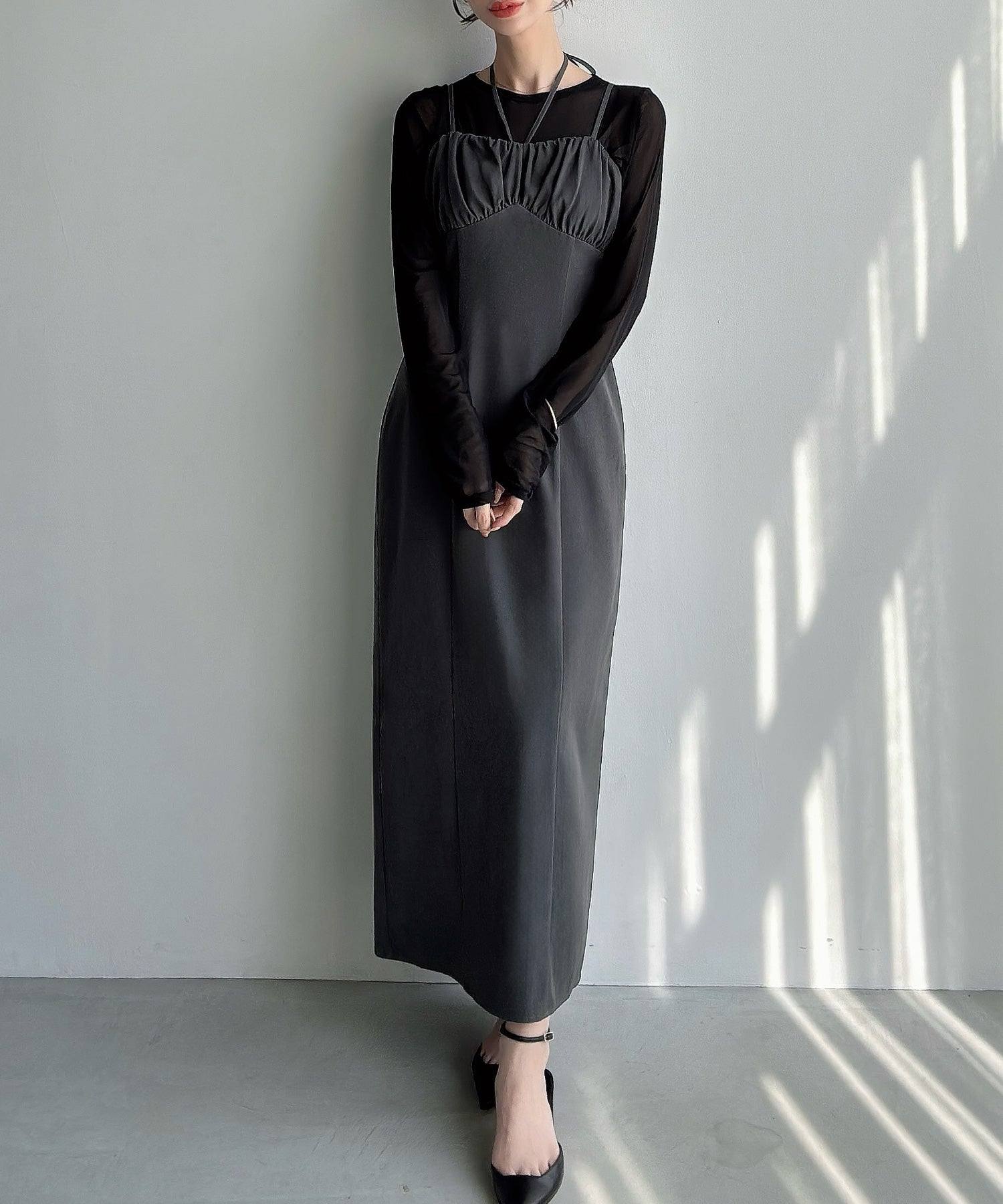 メイル Meiru Meiru ギャザーデザインIラインキャミワンピース(薄手) (チャコール) チャコール