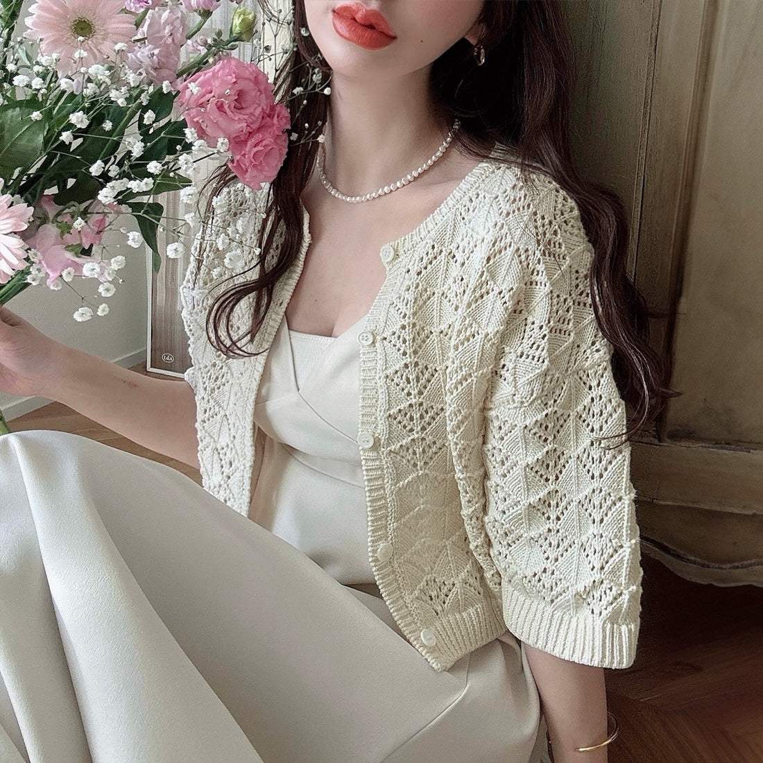 Mail Meiru Meiru Cotton Lace Knit Cardigan