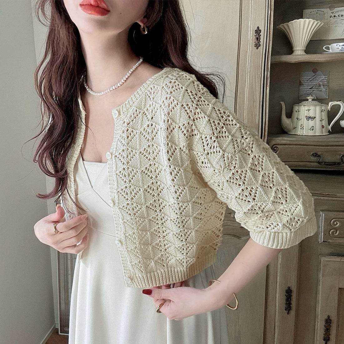 Mail Meiru Meiru Cotton Lace Knit Cardigan