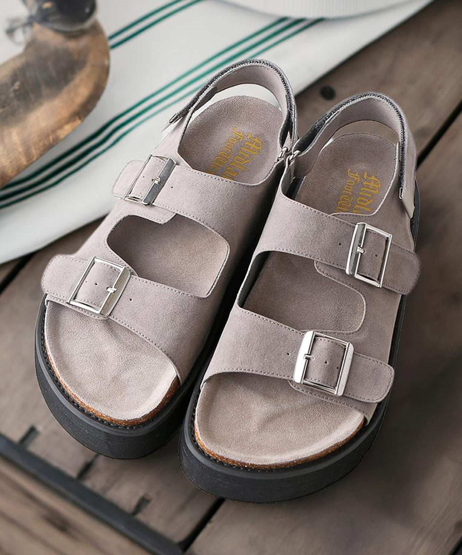 ミッドランドフットウェアーズ Midland Footwears ハイソール ダブルベルト ボリューム デザインサンダル (BG) BG