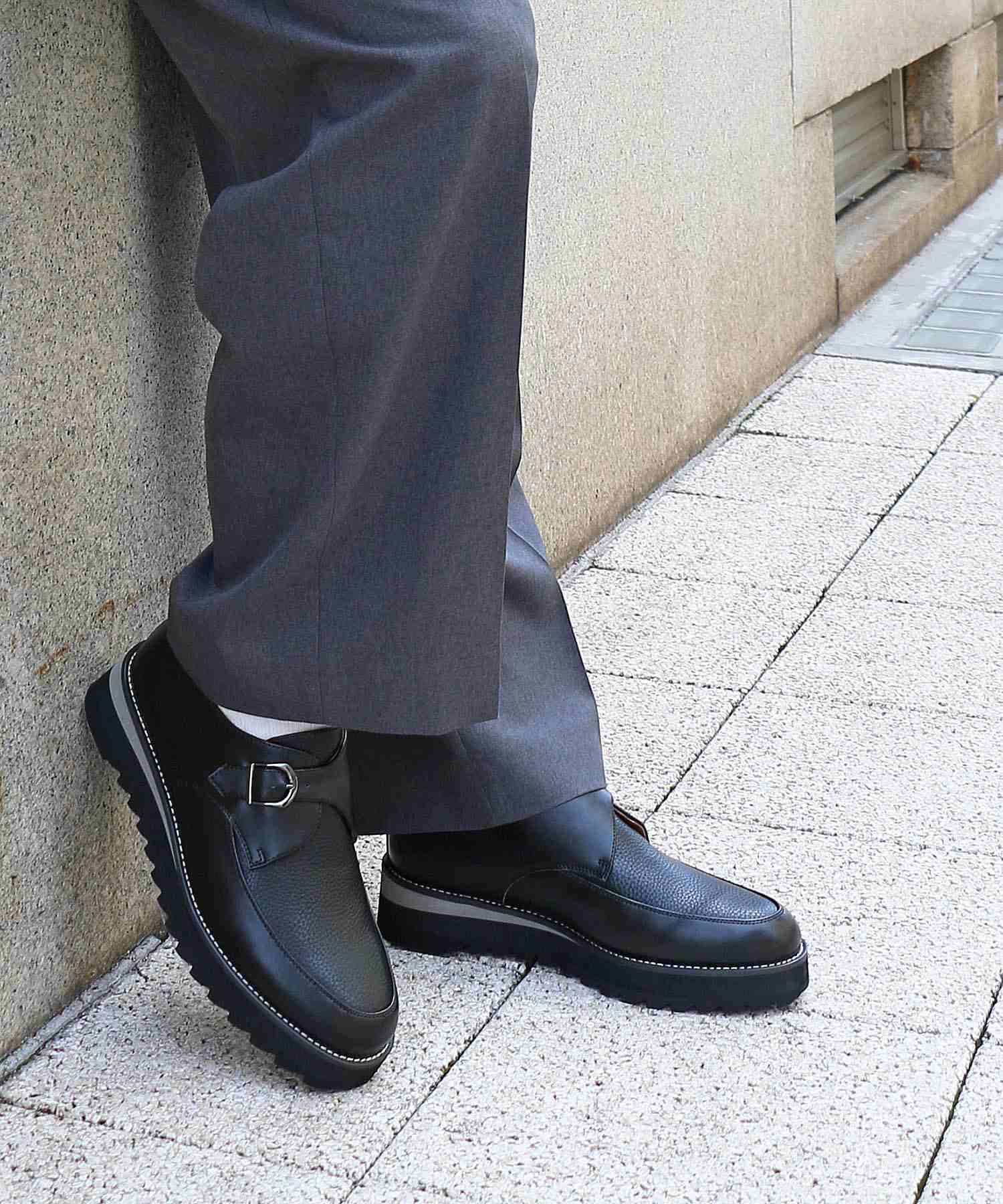 ミッドランドフットウェアーズ Midland Footwears レザー ハイソール シャーク シングルモンク コンビネーション シューズ (BL) BL