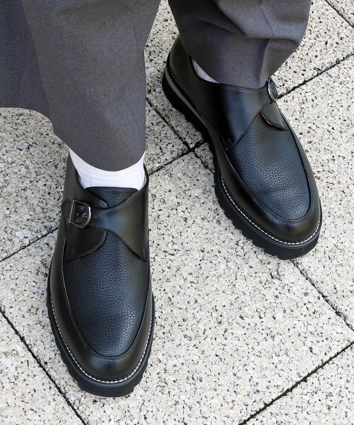 ミッドランドフットウェアーズ Midland Footwears レザー ハイソール シャーク シングルモンク コンビネーション シューズ (BL) BL