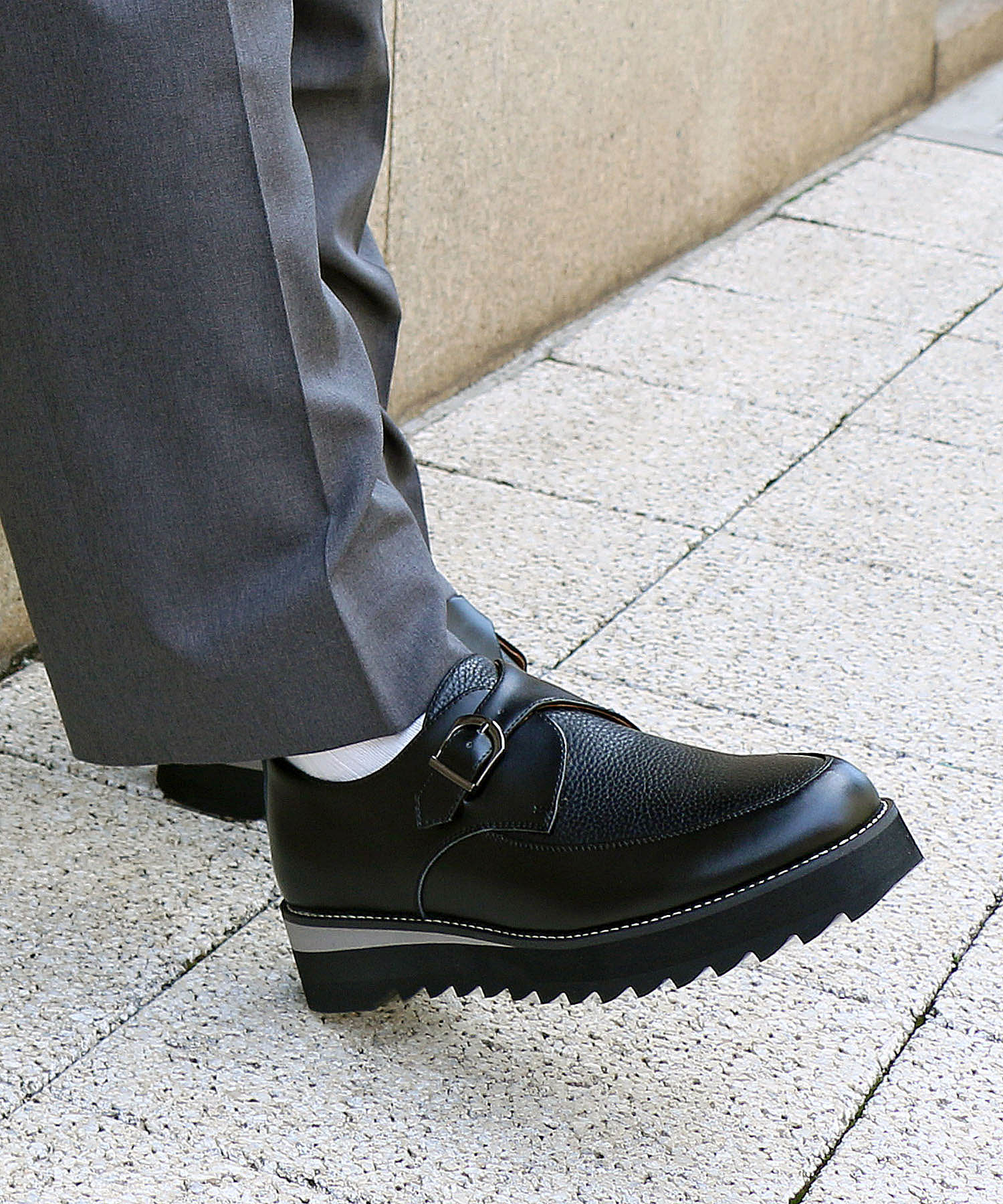 ミッドランドフットウェアーズ Midland Footwears レザー ハイソール シャーク シングルモンク コンビネーション シューズ (BL) BL