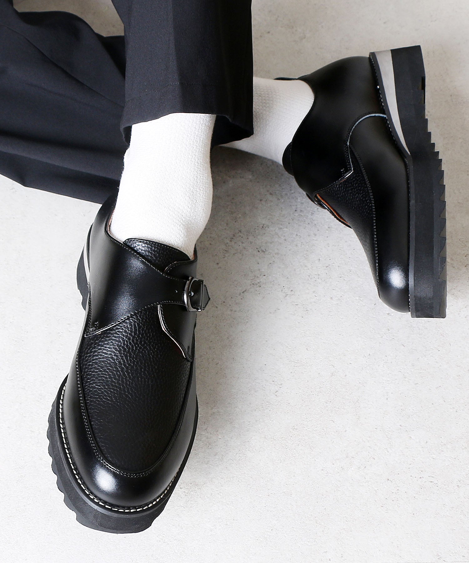 ミッドランドフットウェアーズ Midland Footwears レザー ハイソール シャーク シングルモンク コンビネーション シューズ (BL) BL