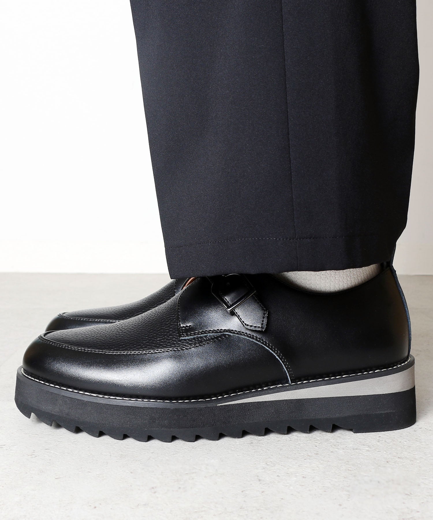 ミッドランドフットウェアーズ Midland Footwears レザー ハイソール シャーク シングルモンク コンビネーション シューズ (BL) BL